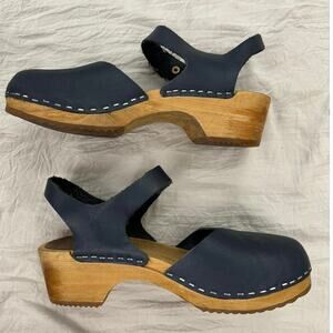 MIA Women’s Sofia Clog Sandal Blue With Adjustable Strap Wood Heel Size 38/7